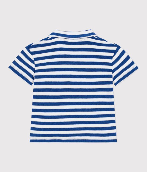 Children's short-sleeved cotton polo shirt blue/white