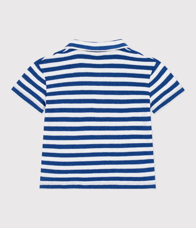 Children's short-sleeved cotton polo shirt blue/white