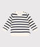 Babies' Cotton/Wool Breton Striped Pullover MARSHMALLOW white/SMOKING blue