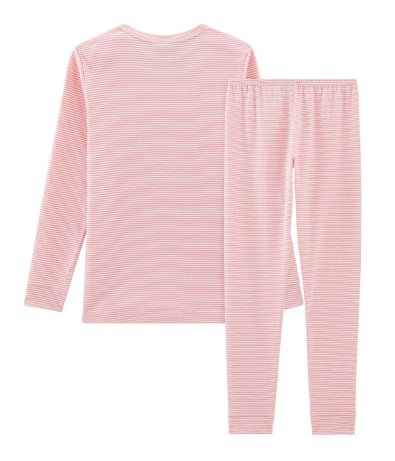 Girls' Snugfit Ribbed Pyjamas CHARME pink/MARSHMALLOW white