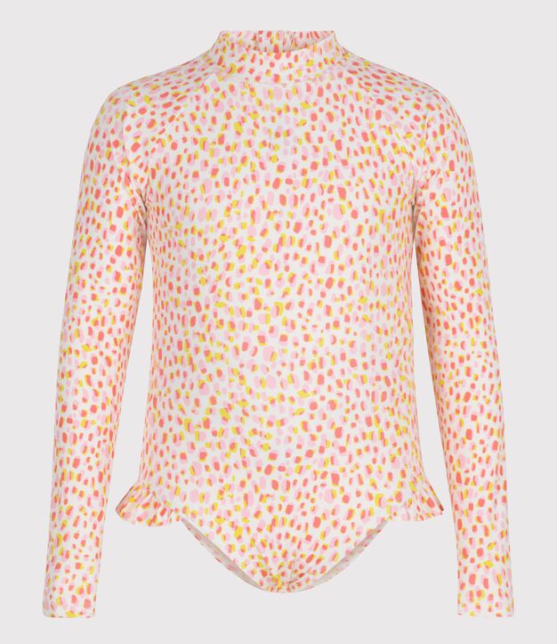 Children's one-piece long sleeved printed swimsuit white/multicolor