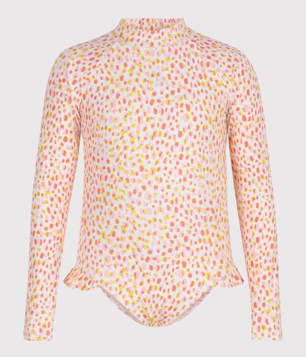 Children's one-piece long sleeved printed swimsuit white/multicolor