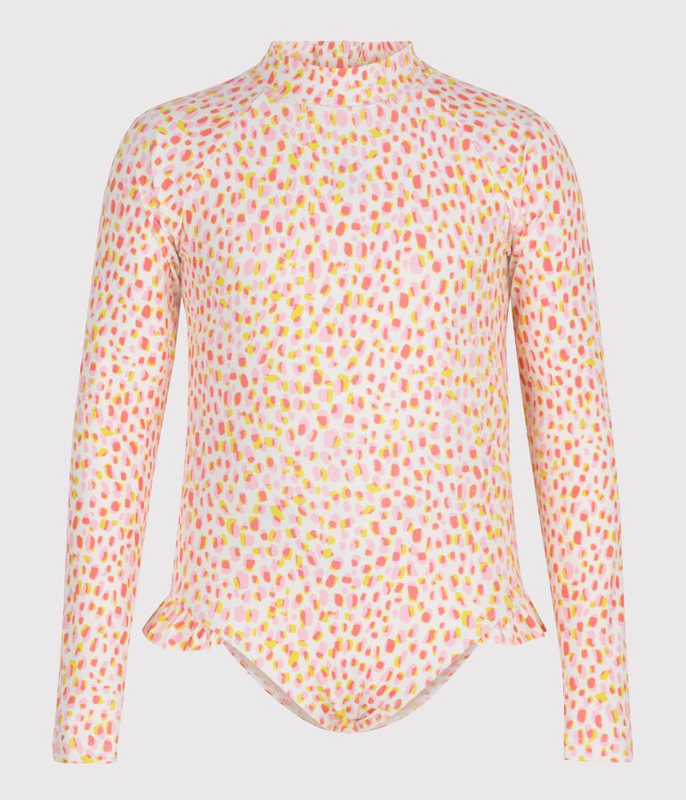 Children's one-piece long sleeved printed swimsuit white/multicolor