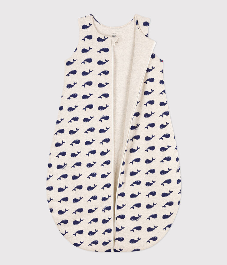 Navy blue whale TOG 2-rated cotton sleeping bag beige/blue