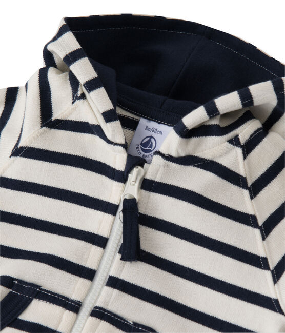 Sweat zippé bébé garçon en jersey lourd rayé COQUILLE beige/SMOKING blue