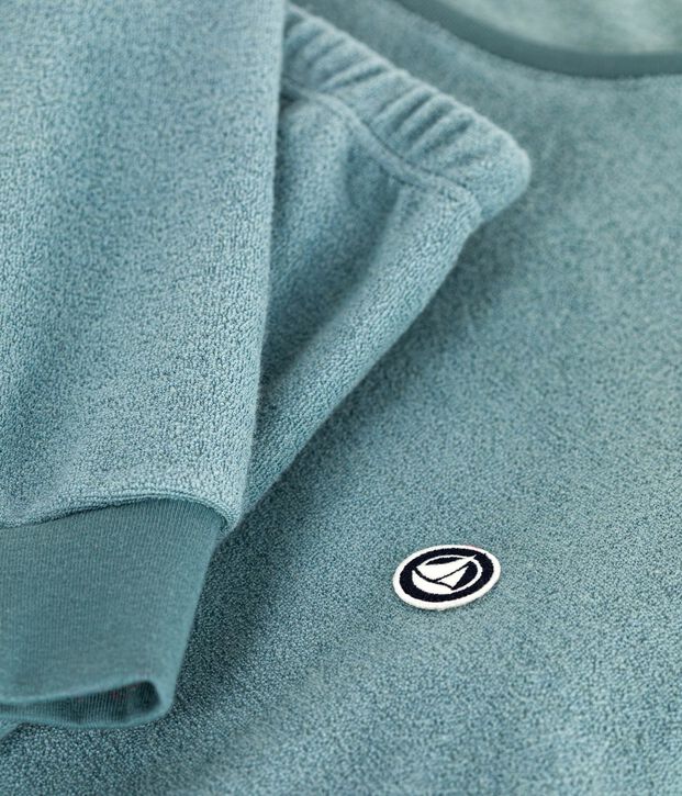 Women's plain cotton terry pyjamas blue