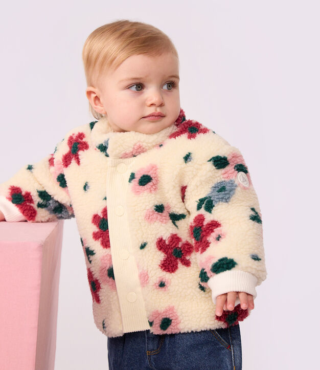 Babies' padded coat in floral print sherpa Ecru/multicolor