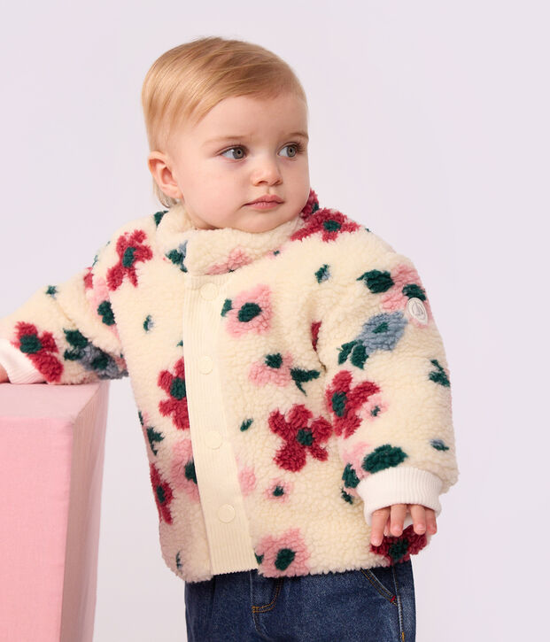 Babies' padded coat in floral print sherpa Ecru/multicolor