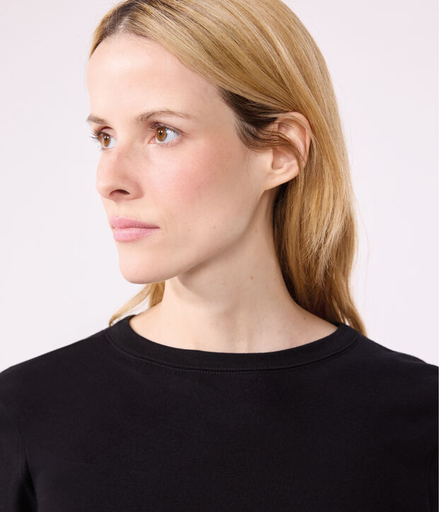 Women's iconic long-sleeved plain rib knit T-shirt black