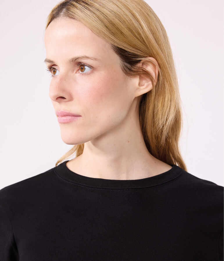 Women's iconic long-sleeved plain rib knit T-shirt black