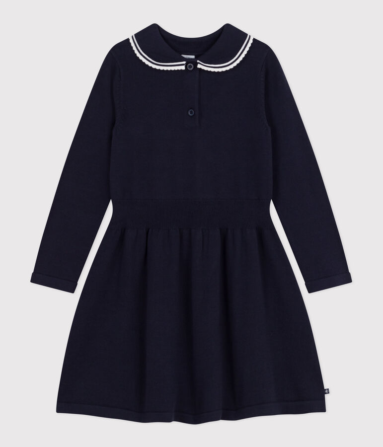 Children's long-sleeved cotton dress blue