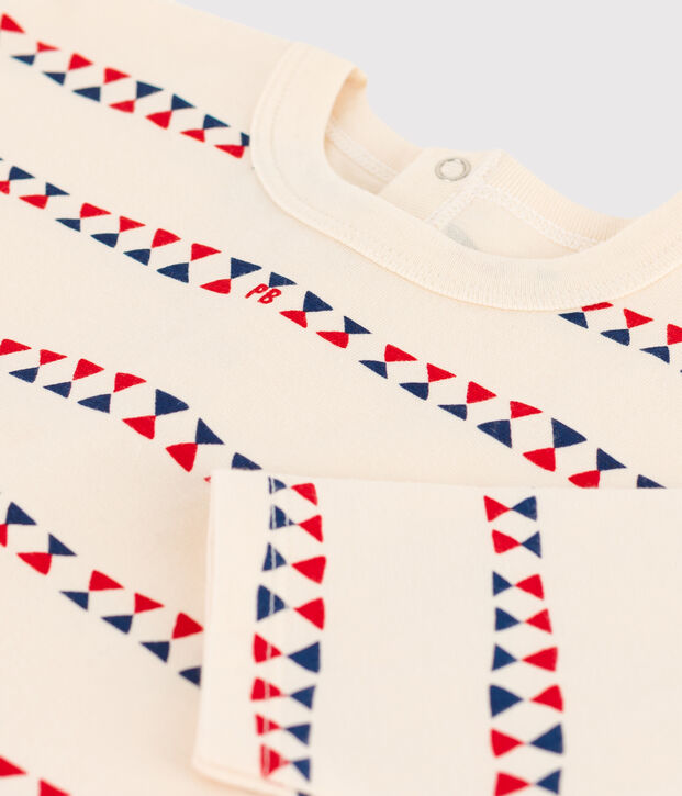 Babies' Long-Sleeved Printed Cotton T-Shirt Ecru/multicolor