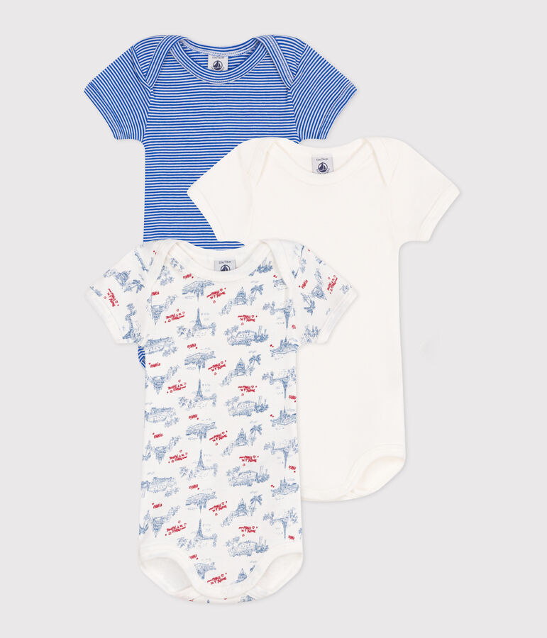Babies' Paris-pattern short-sleeved cotton bodies - 3-Pack multicolor