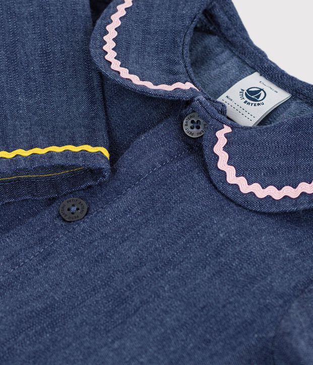 Babies' long-sleeved plain denim blouse blue
