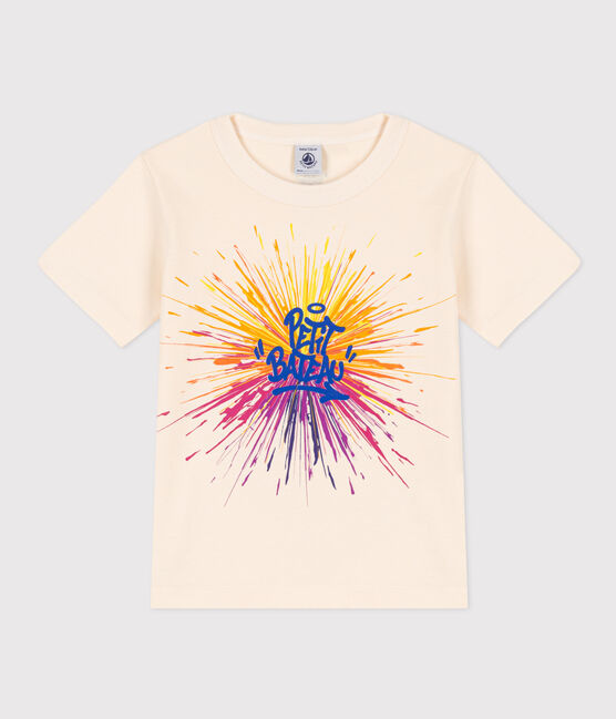 Boys' short-sleeved cotton T-shirt AVALANCHE white/MULTICO