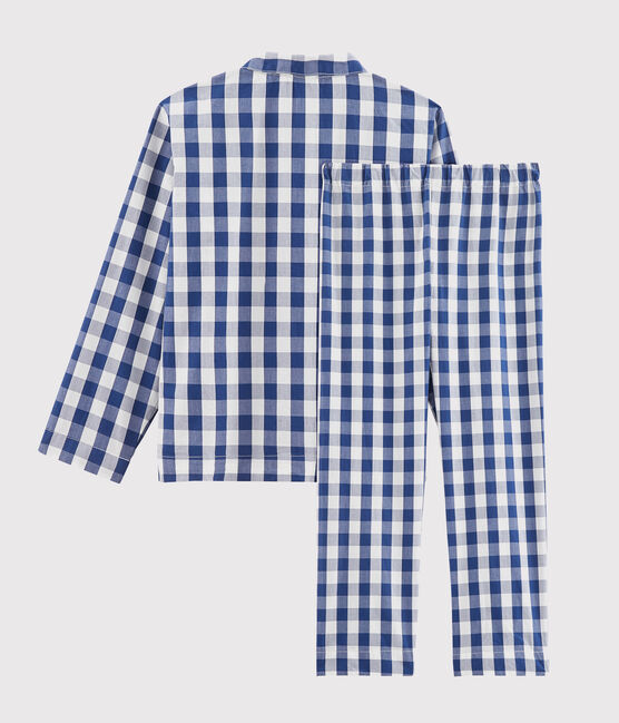 Boys' Checked Twill Pyjamas MEDIEVAL blue/MARSHMALLOW white