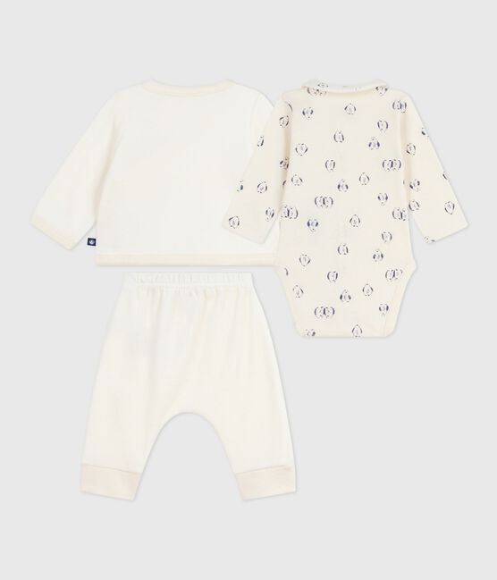 Babies' 3-piece set with a penguin print wrap-around top and a body MILK Ecru