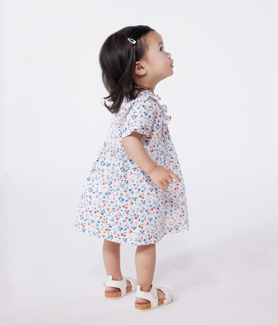 Babies' short-sleeved floral print cotton dress MARSHMALLOW white/MULTICO white