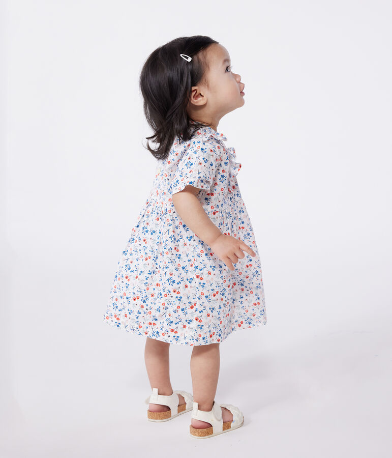 Babies' short-sleeved floral print cotton dress white/multicolor