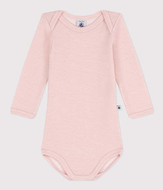 Babies' Stripy Long-Sleeved Cotton/Wool Bodysuit SALINE pink