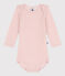Babies' Stripy Long-Sleeved Cotton/Wool Bodysuit SALINE pink