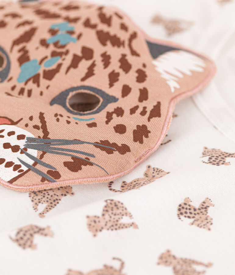 Children's unisex leopard print cotton pyjamas with mask white/multicolor