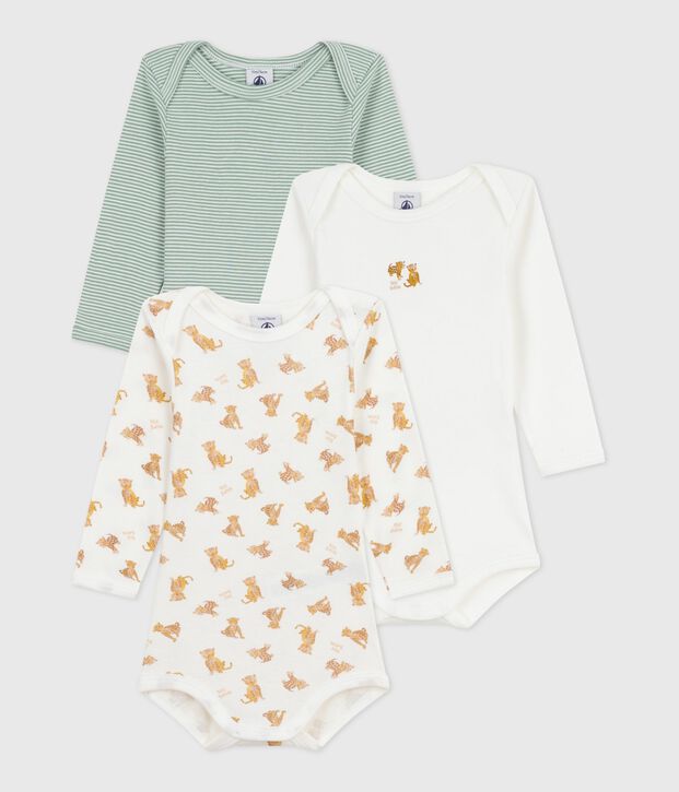 Pack of babies' long-sleeved leopard-print cotton bodies multicolor