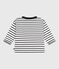 Babies' long-sleeved stripy cotton T-Shirt MARSHMALLOW white/SMOKING blue