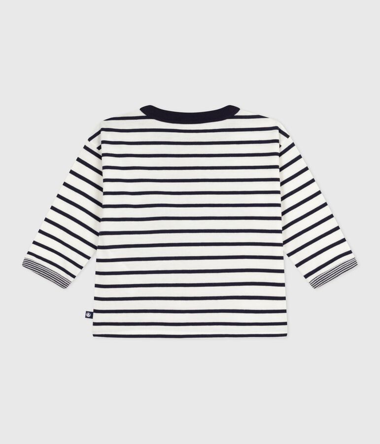 Babies' long-sleeved stripy cotton T-Shirt white/blue