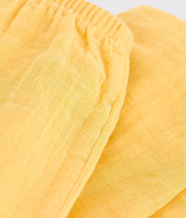 Babies' plain cotton gauze trousers yellow