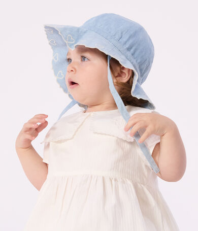 Baby girl's chambray wide brimmed floppy sun hat
