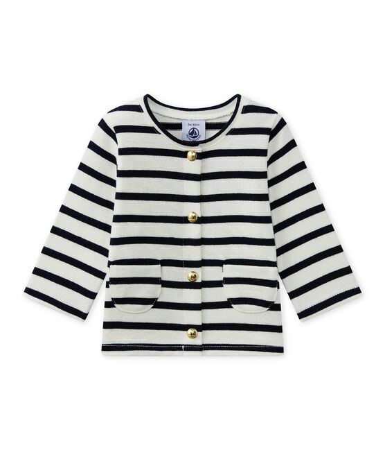 Baby girl's striped cardigan MARSHMALLOW white/SMOKING blue