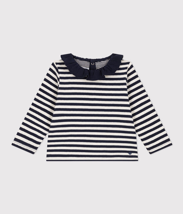 Babies' Super Fine Velour Blouse blue/ecru