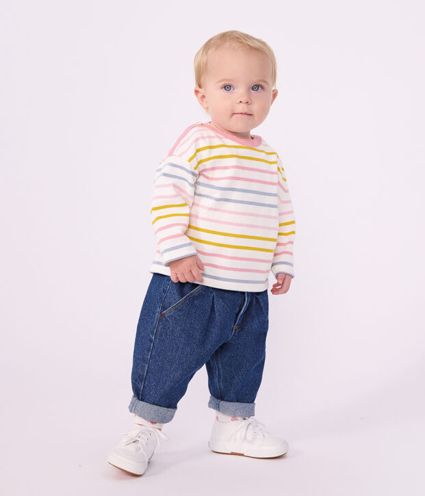 Babies' cotton Breton top white/multicolor