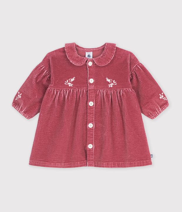 Babies' long-sleeved plain corduroy dress pink