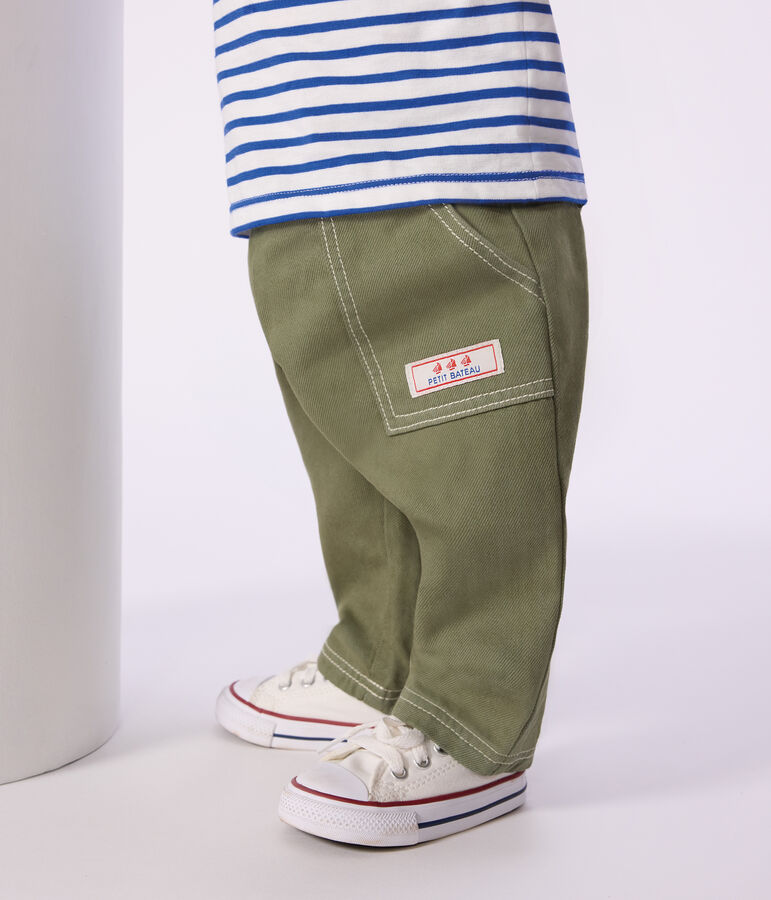 Babies' plain, coloured denim trousers green