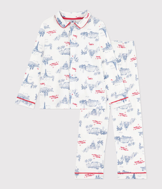 Children's Paris print cotton pyjamas with buttons MARSHMALLOW white/MULTICO white
