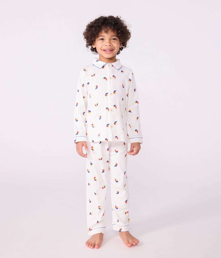 Children's buttoned printed cotton pyjamas white/blue/multicolor