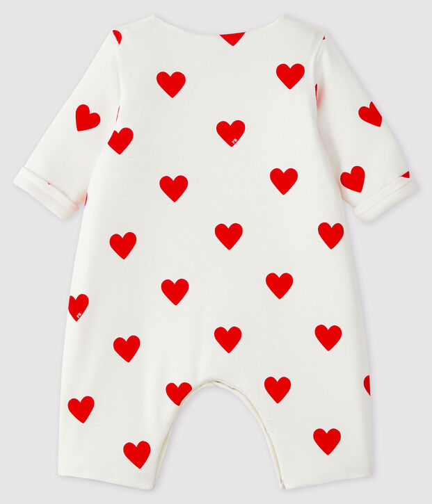 Baby Girls' Long Ribbed Red Heart Jumpsuit white/red