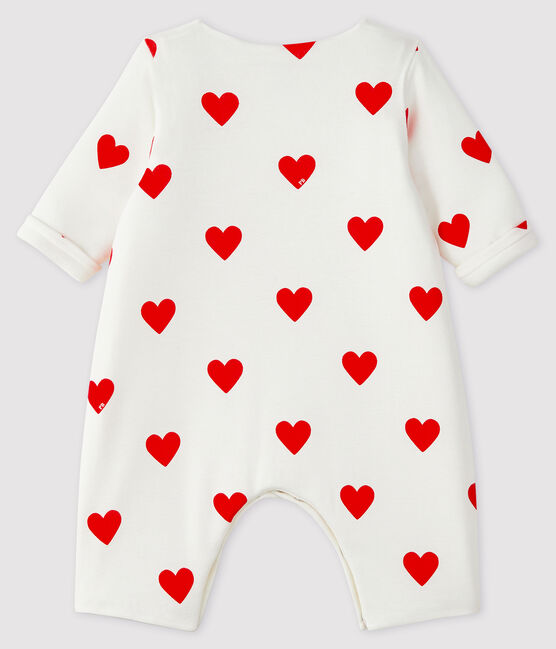 Baby Girls' Long Ribbed Red Heart Jumpsuit MARSHMALLOW white/TERKUIT red