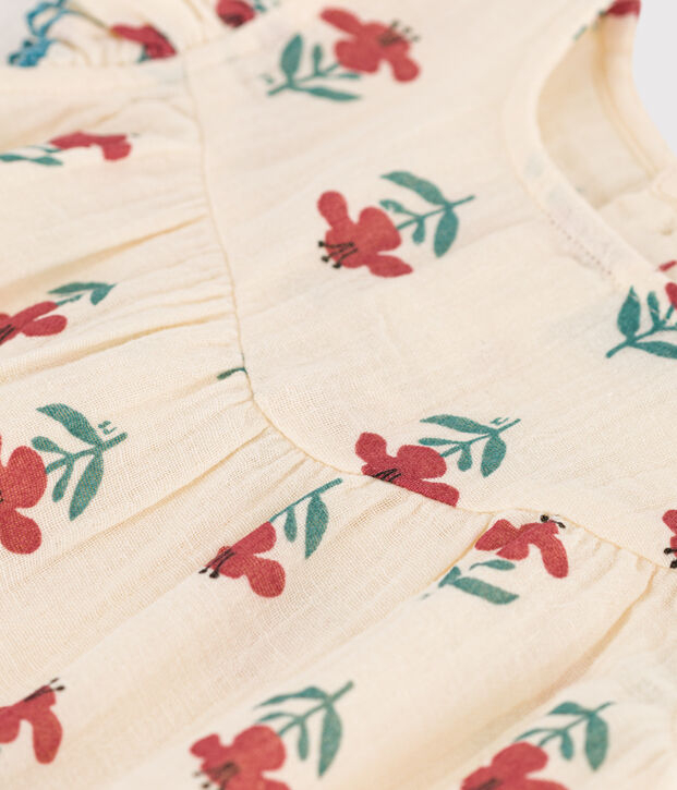 Babies' Short-Sleeved Patterned Cotton Gauze Blouse Ecru/multicolor
