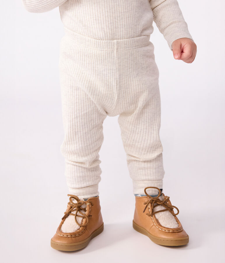 Babies' plain cotton leggings beige