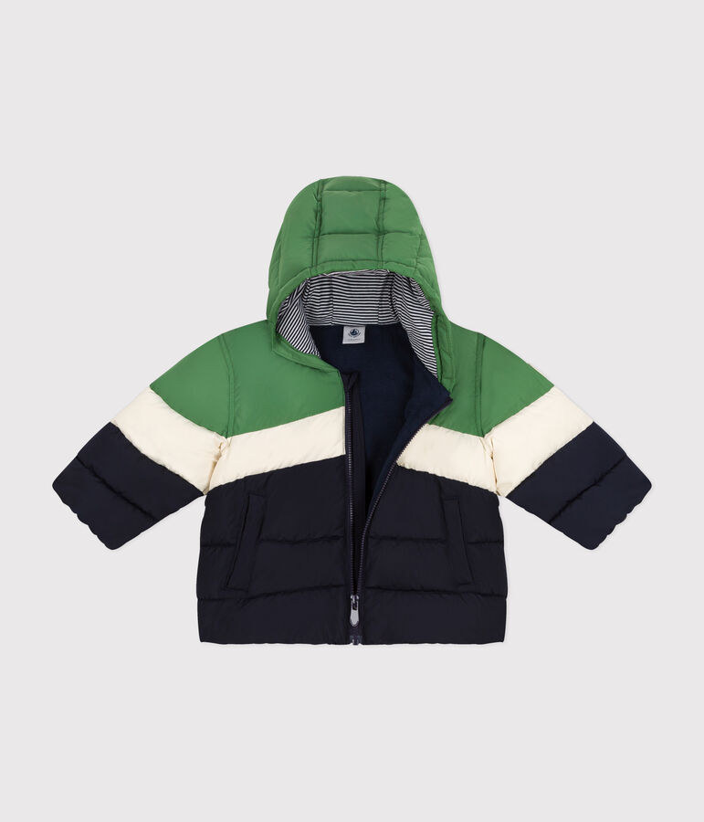 Babies' colourblock hooded puffer jacket green/multicolor