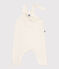 Babies' plain dungarees knitted in wool and cotton MARSHMALLOW white