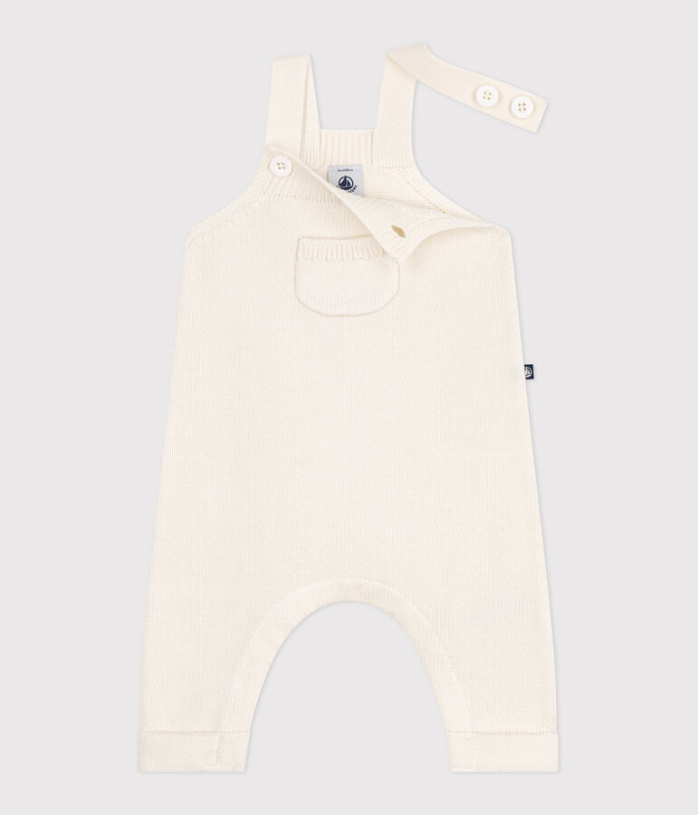 Babies' plain dungarees knitted in wool and cotton white