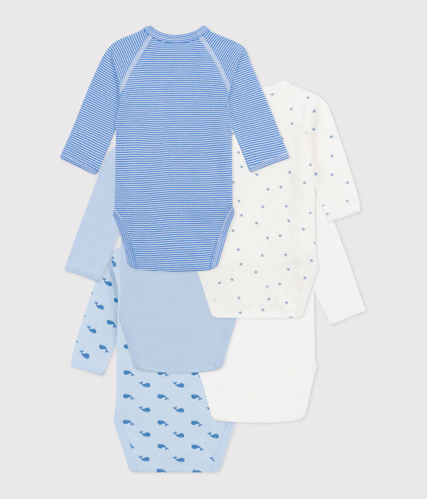 Babies' long-sleeved printed cotton wrapover bodysuits - 5-Pack multicolor