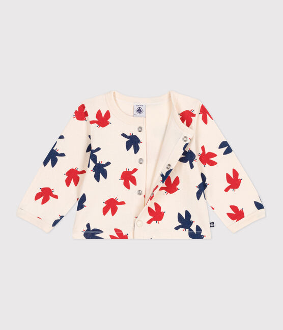 Babies' bird print cotton cardigan AVALANCHE white/MULTICO