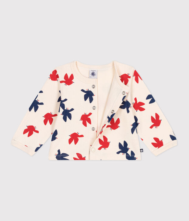 Babies' bird print cotton cardigan Ecru/multicolor