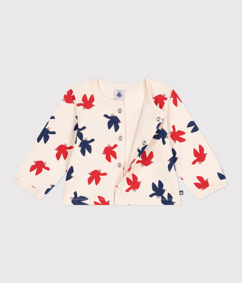 Babies' bird print cotton cardigan Ecru/multicolor