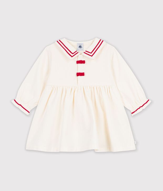 Babies' long-sleeved plain corduroy dress MILK